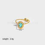 Teardrop Synthetic Turquoise Ring, Stainless Steel Cuff Ring for Women, Real 18K Gold Plated(IP6304-3)