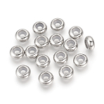 304 Stainless Steel Beads, with Rubber Inside, Slider Beads, Rondelle, Stainless Steel Color, 10x5mm, Rubber Hole: 3mm(STAS-Q214-04)