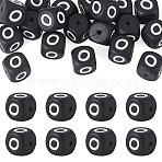 20Pcs Food Grade Eco-Friendly Silicone Beads, Horizontal Hole, Cube, Black, Letter O, 12x12x12mm, Hole: 2mm(SIL-TADJ0001-01O)