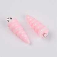 Resin Pendants, with Platinum Iron Peg Bail, Unicorn Horn, Pink, 29x10x9.5mm, Hole: 1.8mm(RESI-WH0014-44D)