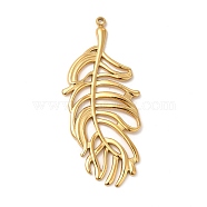 Ion Plating(IP) 304 Stainless Steel Big Pendants, Feather Charm, Real 18K Gold Plated, 50x22x2mm, Hole: 1.6mm(STAS-A070-18G)