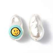 Shell Enamel Beads, Oval with Smiling Face, Aquamarine, 21~21.5x12.5~13x12mm, Hole: 1~1.2mm(BSHE-G032-01D)