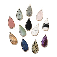 Natural & Synthetic Mixed Gemstone Pendants, Teardrop Charms, with Light Gold Tone Brass Findings, Mixed Dyed and Undyed, 45x21~21.5x3~3.5mm, Hole: 2mm(G-D061-01B)