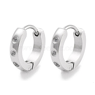 304 Stainless Steel Pave Clear Cubic Zirconia Huggie Hoop Earrings for Women, with 316 Surgical Stainless Steel Ear Pins, Stainless Steel Color, 9.5x2x9.5mm(EJEW-C096-04P)