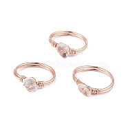 Natural Quartz Crystal Chips Finger Ring, Rose Gold Brass Wire Wrap Jewelry for Women, Inner Diameter: 18mm(RJEW-L082-03RG-02)