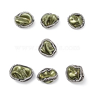 Electroplated Natural Freshwater Shell Nuggets Beads, with Polymer Clay Rhinestone, Olive Drab, 19~22.5x16.5~25x10~12mm, Hole: 0.5~0.7mm(SHEL-F005-09A)