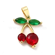 Brass Cubic Zirconia Pendants, with Glass Rhinestone, Cherry Charm, Real 18K Gold Plated, 16x14x3.5mm, Hole: 4.5x2.5mm(X-KK-I695-067G)