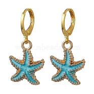 Alloy Enamel Hoop Earrings, Starfish, Deep Sky Blue, 31.5x15mm(EJEW-JE05791)