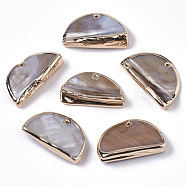 Natural Freshwater Shell Pendants, Edge Golden Plated, Half Round, Golden, 17~20x29~31x7~10mm, Hole: 1.2mm(SHEL-N026-13)
