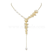 Brass Flower Lariat Necklace, with Shell Pearl Beaded, Golden, 15.67 inch(39.8cm)(NJEW-JN04621)
