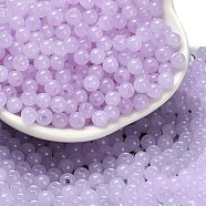 Imitation Jade Glass Seed Beads, Round, Lilac, 4.5x4mm, Hole: 1mm, about 4500pcs/pound(SEED-C001-02C-02)