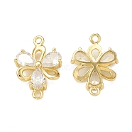 Brass Clear Glass Connector Charms, Flower Links, Real 18K Gold Plated, 18x12.5x3mm, Hole: 1.2mm(KK-P228-75G)