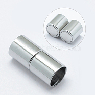 304 Stainless Steel Magnetic Clasps with Glue-in Ends, Column, Stainless Steel Color, 20x9mm, Hole: 8mm(STAS-I026-01A)