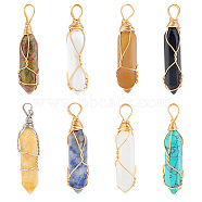 PandaHall Elite 8Pcs 8 Style Natural & Synthetic Gemstone Big Pendants, with Brass Findings, Hexagonal Prisms, 44.5~52x10~11x9.5~10.5mm, Hole: 4x7mm, 1pc/style(G-PH0001-61)