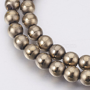 Electroplate Non-Magnetic Synthetic Hematite Beads Strands, Polished, Frosted, Round, Antique Bronze Plated, 6mm, Hole: 1mm, about 70pcs/strand, 16.1 inch(41cm)(G-F585-C04-6mm)