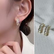 Alloy Rhinestone Stud Earrings for Women, with 925 Sterling Silver Pin, Ring, 18x12mm(WG29476-105)