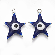 Alloy Pendants, with Enamel, Star with Evil Eye, Antique Silver, Midnight Blue, 30x20.5x4mm, Hole: 2mm(ENAM-S016-47B)
