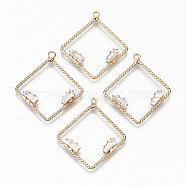 Brass Micro Pave Cubic Zirconia Pendants, Light Gold, Long-Lasting Plated, Cadmium Free & Lead Free, Rhombus, Clear, 28x25x2.5mm, Hole: 1.2mm(KK-S359-037-RS)
