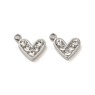 304 Stainless Steel Pendants, with Rhinestone, Heart Charms, Crystal, 9x10x2mm, Hole: 1.4mm(STAS-L025-005P-01)