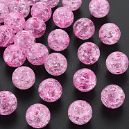 Transparent Crackle Acrylic Beads, Round, Hot Pink, 14x13mm, Hole: 2.5mmhole: 2.5mm, about 340pcs/500g.(MACR-S373-66B-N02)