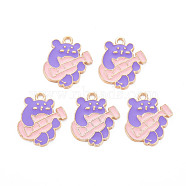 Alloy Enamel Pendants, Cadmium Free & Nickel Free & Lead Free, Light Gold, Bear to Play Guitar, Medium Purple, 19x17x1.5mm, Hole: 1.6mm(ENAM-N054-65A-NR)