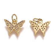 Brass Micro Pave Clear Cubic Zirconia Charms, with Jump Rings, Butterfly, Golden, 11x12.5x2.5mm, Hole: 3mm(X-ZIRC-G153-24G)