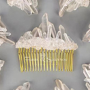 Natural Raw Quartz Crystal Chip Combs. with Alloy Findings, Hair Accessories for Woman Girls, Golden, 80mm(PW23032197792)