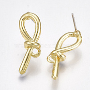 Alloy Stud Earring Findings, with Loop, Steel Pins, Knot, Light Gold, 22.5x8mm, Hole: 1.5mm, Pin: 0.7mm(PALLOY-S121-78)