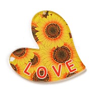 Valentine's Day Acrylic Pendants, Heart, Gold, 42x41.5x2.5mm, Hole: 1.6mm(OACR-A026-02E)
