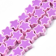 Handmade Polymer Clay Beads Strands, Star, Pink, 8~10x8~10x3~4.5mm, Hole: 1.5mm, about 40pcs/strand, 12.60 inch~13.58inch (32~34.5cm)(CLAY-S096-043D)