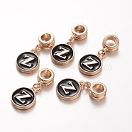 Alloy Enamel European Dangle Charms, Flat Round with Letter.Z, 27mm, Hole: 5mm(MPDL-M057-Z)