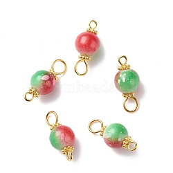 Spray Painted Resin Connector Charms, with Iron Loops, Two Tone, Red & Green, Round, Golden, 19.5x8.5mm, Hole: 2~3mm(PALLOY-JF01871-01)