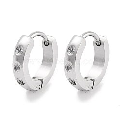 304 Stainless Steel Pave Clear Cubic Zirconia Huggie Hoop Earrings for Women, with 316 Surgical Stainless Steel Ear Pins, Stainless Steel Color, 9.5x2x9.5mm(EJEW-C096-04P)