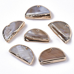 Natural Freshwater Shell Pendants, Edge Golden Plated, Half Round, Golden, 17~20x29~31x7~10mm, Hole: 1.2mm(SHEL-N026-13)