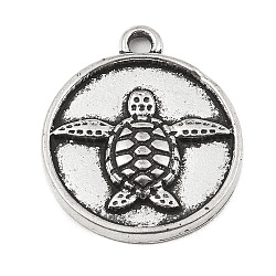 DIY Alloy Pendants, Flat Round with Ocean Series, Turtle, 20x17x2.5mm, Hole: 1.8mm(X-PALLOY-D017-01G-AS)