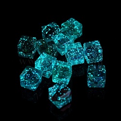 Luminous Transparent Acrylic Beads, Glow in the Dark, Cube, Mixed Color, 14x14x14mm, Hole: 2.5mm(OACR-P011-08O)