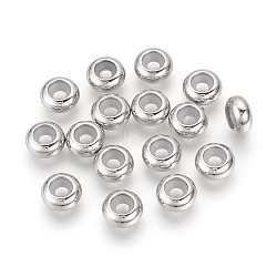 304 Stainless Steel Beads, with Rubber Inside, Slider Beads, Rondelle, Stainless Steel Color, 10x5mm, Rubber Hole: 3mm(STAS-Q214-04)