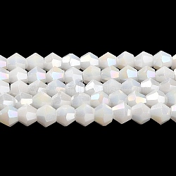 Opaque Solid Color Electroplate Glass Beads Strands, AB Color Plated, Faceted, Bicone, White, 4x4mm, Hole: 0.8mm, about 82~85pcs/strand, 12.01~12.2 inch(30.5~31cm)(EGLA-A039-P4mm-B15)