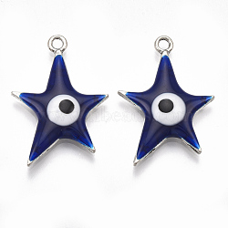 Alloy Pendants, with Enamel, Star with Evil Eye, Antique Silver, Midnight Blue, 30x20.5x4mm, Hole: 2mm(ENAM-S016-47B)