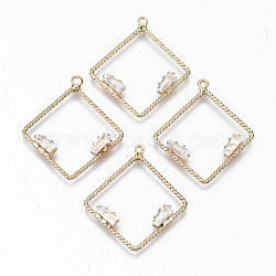 Brass Micro Pave Cubic Zirconia Pendants, Light Gold, Long-Lasting Plated, Cadmium Free & Lead Free, Rhombus, Clear, 28x25x2.5mm, Hole: 1.2mm(KK-S359-037-RS)