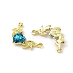 Golden Alloy Connector Charms, with Acrylic Rhinestone, Wing, Blue Zircon, 20x31.5~32x6mm, Hole: 1.4mm(FIND-CJC0006-45G)