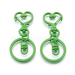 Iron Heart Split Key Rings, Keychain Clasp Findings, Lead Free & Nickel Free, Lime Green, 68x30x6mm(IFIN-F151-03-08-FF)