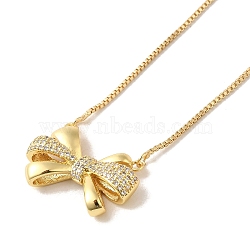 Bowknot Micro Pave Clear Cubic Zirconia Pendant Necklaces, Brass Box Chain Necklaces for Women, Real 18K Gold Plated, 17.95 inch(456mm)(NJEW-G082-02B-G)