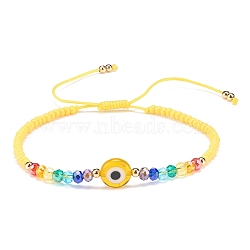 Lampwork Evil Eye & Glass Beaded Bracelet, Braided Adjustable Bracelet for Women, Gold, Inner Diameter: 2-1/2~3-7/8 inch(6.2~9.7cm)(BJEW-JB08367-02)