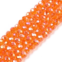 Electroplate Glass Beads Strands, AB Color Plated, Faceted, Rondelle, Orange Red, 4x3mm, Hole: 0.4mm, about 113~115pcs/strand, 16.14~16.34 inch(41~41.5cm)(EGLA-A044-T4mm-B25)