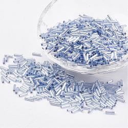 Glass Bugle Beads, Silver Lined, Alice Blue, 12x2mm, Hole: 0.5mm, about 5000pcs/bag(SEED-E001-12mm-32)