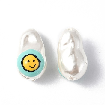 Shell Enamel Beads, Oval with Smiling Face, Aquamarine, 21~21.5x12.5~13x12mm, Hole: 1~1.2mm