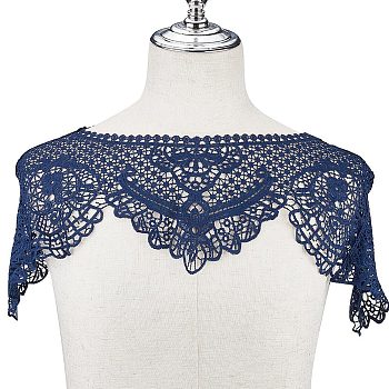 Polyester Computerized Embroidery Collar, Detachable Lace Neckline Trim, Garment Accessories, Midnight Blue, 300x770x2mm
