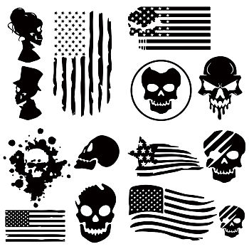 4Pcs 4 Styles Square PET Waterproof Self-adhesive Car Stickers, Reflective Decals for Car, Motorcycle Decoration, Black, Skull Pattern, 200x200mm, 1pc/style