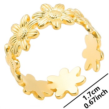 Stainless Steel Petal Couple Rings, Flower Open Cuff Rings for Men and Women, Golden